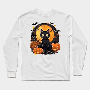 Black Cat and Pumpkins Halloween design Long Sleeve T-Shirt